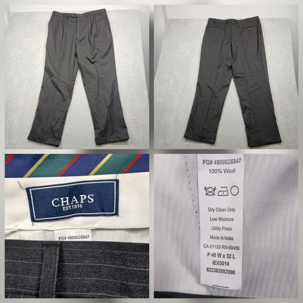 Chaps Wool Dress Pants Men's 40x32‎ Gray Pinstripe Slacks
